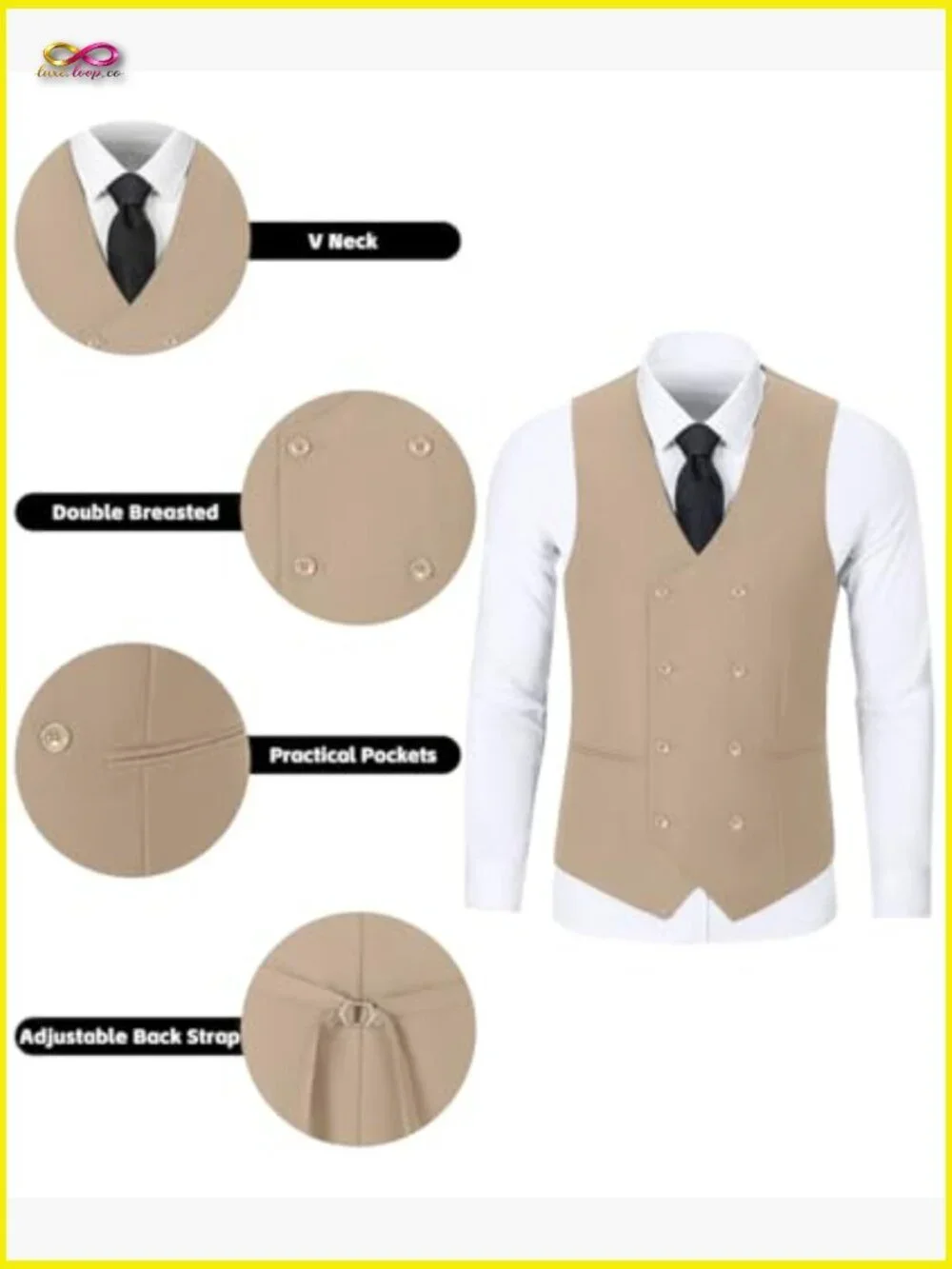 Slim Fit Double Breasted Suit Set Blazer Vest Pants Formal Business Tuxedo